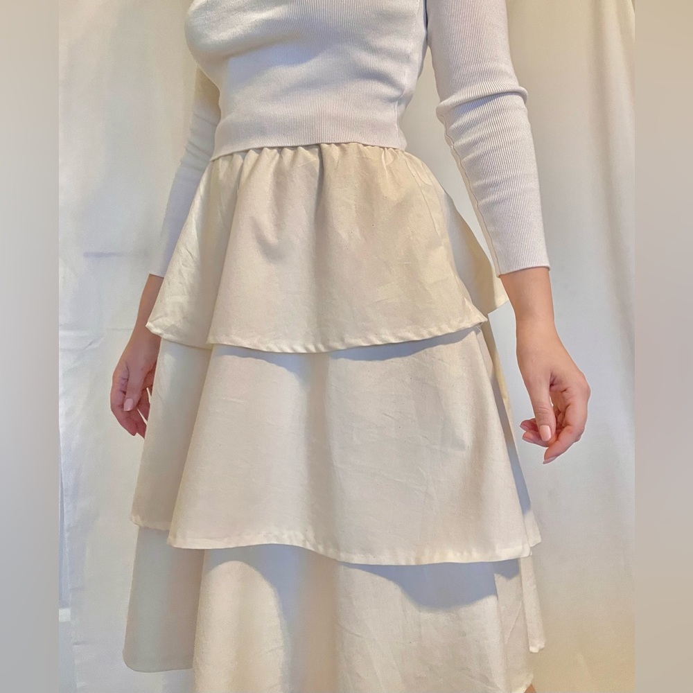 Made in the USA Cream Tiered Midi Skirt